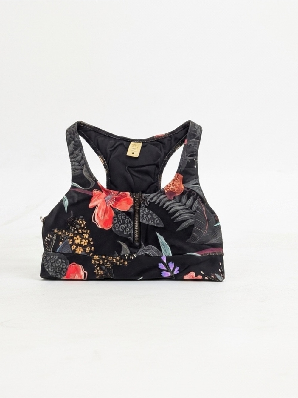 FARM Rio Black Floral Racerback Swim Top with Red and Purple Accents